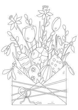 Envelope Filled With Flowers And Easter Eggs Stock Illustration