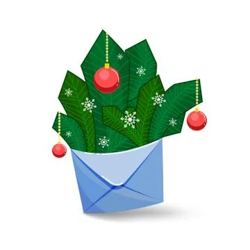 An envelope with fir branches for congratulation. Stock Illustration
