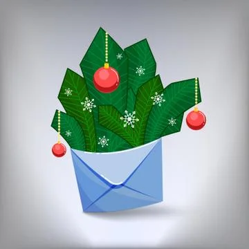 An envelope with fir branches. Stock Illustration