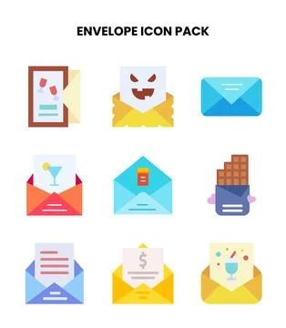 Envelope Flat Set Icons Pack 库存插图