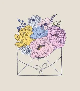 Envelope floral illustration blue Stock Illustration