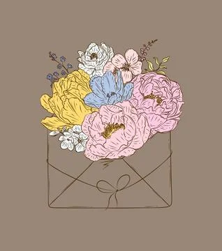 Envelope floral illustration brown Stock Illustration