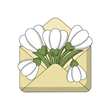 Envelope with flower snowdrop inside in color Stock Illustration