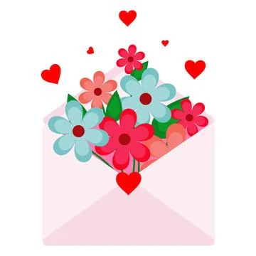 Envelope with flowers. Present. A heart. Stock Illustration