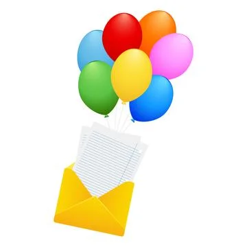 Envelope flying on colored balls. Office equipment. Vector illustration Stock Illustration