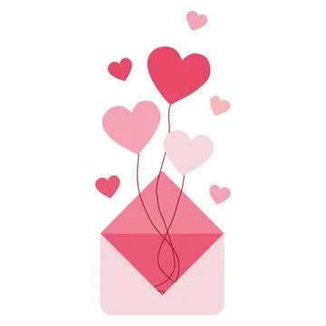 Envelope flying on heart shaped balloon. Valentine Day and Love emotions conc Stock Illustration