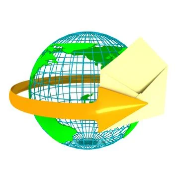 Envelope with globe over white Stock Illustration