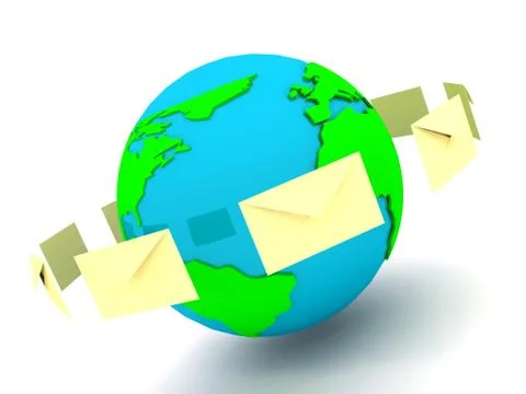 Envelope with globe sign over white Stock Illustration
