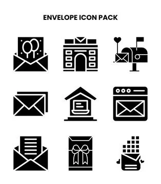 Envelope Glyph Collection Icons Pack Stock Illustration