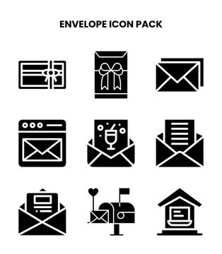 Envelope Glyph Design Icons Pack 스톡 일러스트
