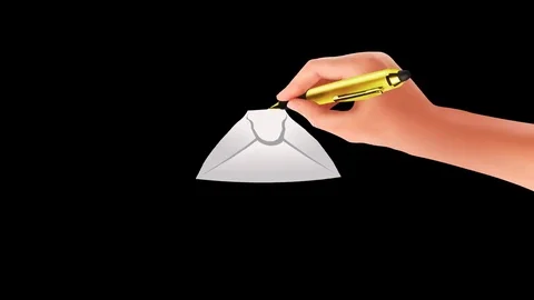 Envelope Hand Drawn Animation with Gold Pen with Alpha Video stock 71884555