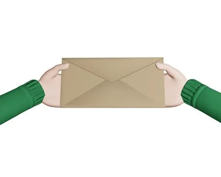 Envelope in hands isolated on white background. 3d rendering Stock Illustration