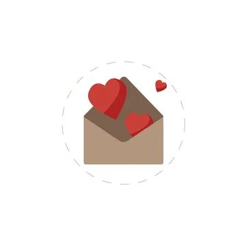 Envelope with heart flat icon on white background Stock Illustration