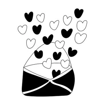 Envelope with a heart shaped love message doodle. Stock Illustration