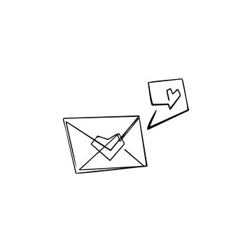 Envelope, heart, speech bubble one line vector illustration art hand draw . Illustrazione stock