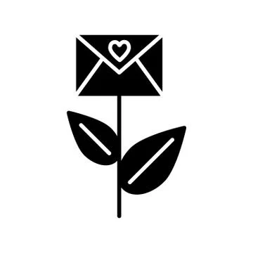 Envelope with heart on stem solid icon. Love letter gift vector illustration 스톡 일러스트