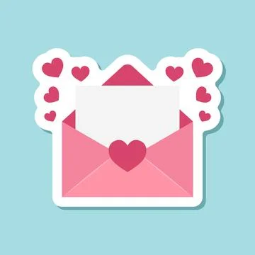 Envelope with heart sticker icon in flat style. Valentines day email vector.. Stock Illustration