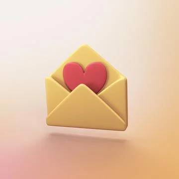 Envelope with heart - stylized 3d CGI icon object Stock Illustration