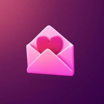Envelope with heart - stylized 3d CGI icon object, Not gen Ai Stock Illustration