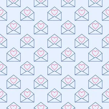 Envelope with Heart vector concept line creative seamless pattern Illustrazione stock