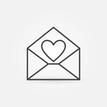 Envelope with Heart vector outline icon. Love letter symbol Stock Illustration