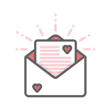 Envelope with hearts and letter thin line icon 库存插图