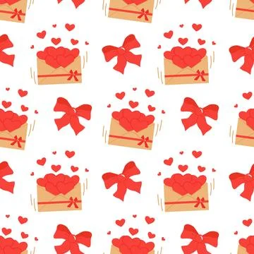 Envelope with hearts and a red bow. Valentine's Day, love, mail Stock Illustration