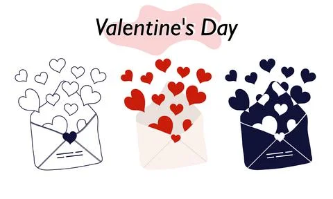 An envelope with hearts flying out of it for Valentine Day. In color, solid and Stock Illustration
