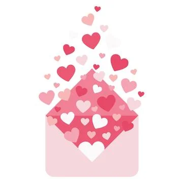 Envelope with hearts flying out of it. Vector graphic in flat cartoon style.  Stock Illustration