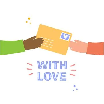 Envelope holding in the hand. One hand passes the post envelope to the other Stock Illustration