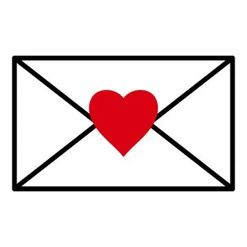 Envelope icon with centered red heart symbolizing romantic message communic.. Illustrazione stock