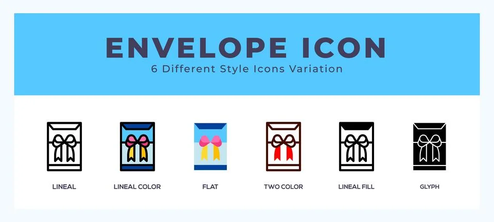 Envelope icon set with different styles. Design elements for logo. Vector i.. Stock Illustration