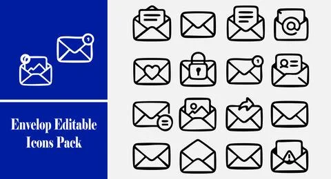 Envelope Icons Pack  Hand-Drawn Outlined Email Symbols with Editable Stroke 스톡 일러스트