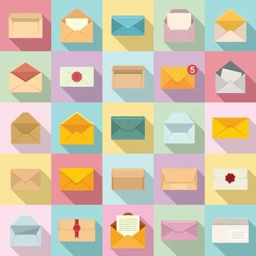 Envelope icons set flat . Blank mail Stock Illustration