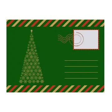 Envelope with the image of a Christmas tree made of snowflakes. Vector illust Stock Illustration