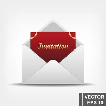 Envelope with an invitation letter. Realistic vector illustration. Иллюстрация