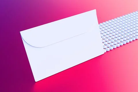 An envelope with a letter on an abstract background of lines and spheres. 3D  Ilustração Stock