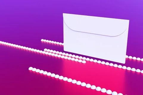 An envelope with a letter on an abstract background of lines and spheres. 3D  Ilustração Stock
