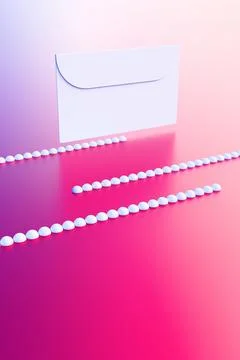 An envelope with a letter on an abstract background of lines and spheres. 3D  Illustrazione stock