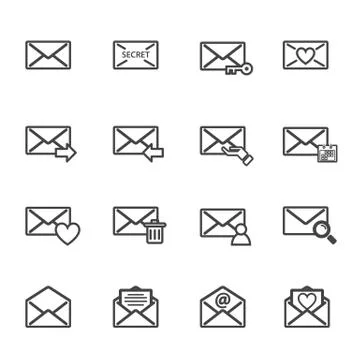 Envelope letter and e-mail vector icon set. Electronics and computer concept. Stock Illustration