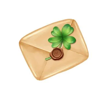 Envelope letter with four leaf clover. Saint Patrick day illustration. Stock-Illustration