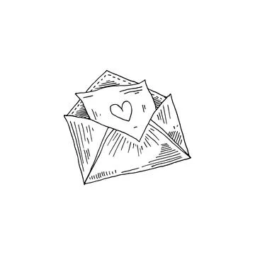 Envelope, letter, heart sketch vector illustration Stock Illustration