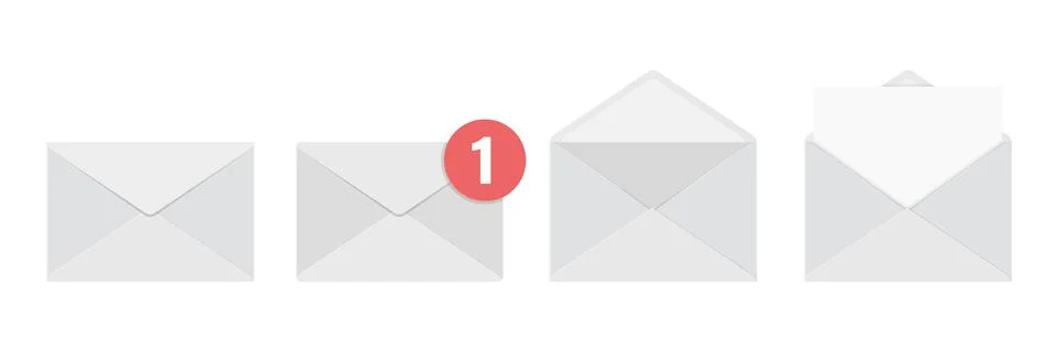 Envelope with letter icons set in flat style. Email document vector illustr.. Stock Illustration