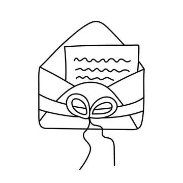 Envelope with letter invitation in doodle style. Simple craft paper envelop.. Stock Illustration