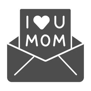 Envelope with letter to mother solid icon, Mother day concept, I love mom 스톡 일러스트