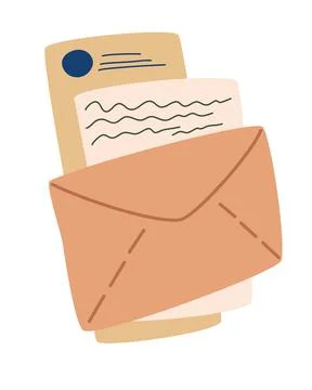 Envelope with letters. Mail envelopes. Postcard, paper mail with postmark, wa Stock Illustration