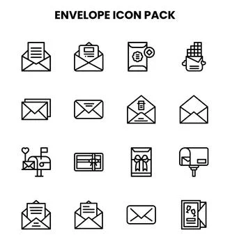 Envelope Line Set Icons Pack Stock Illustration