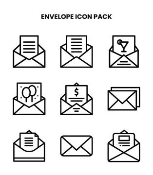 Envelope Line Vector Icons Pack 库存插图