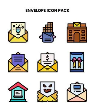 Envelope Lineal Color Bundle Icons Pack Illustrazione stock