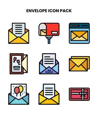 Envelope Lineal Color Bundle Icons Pack Illustration